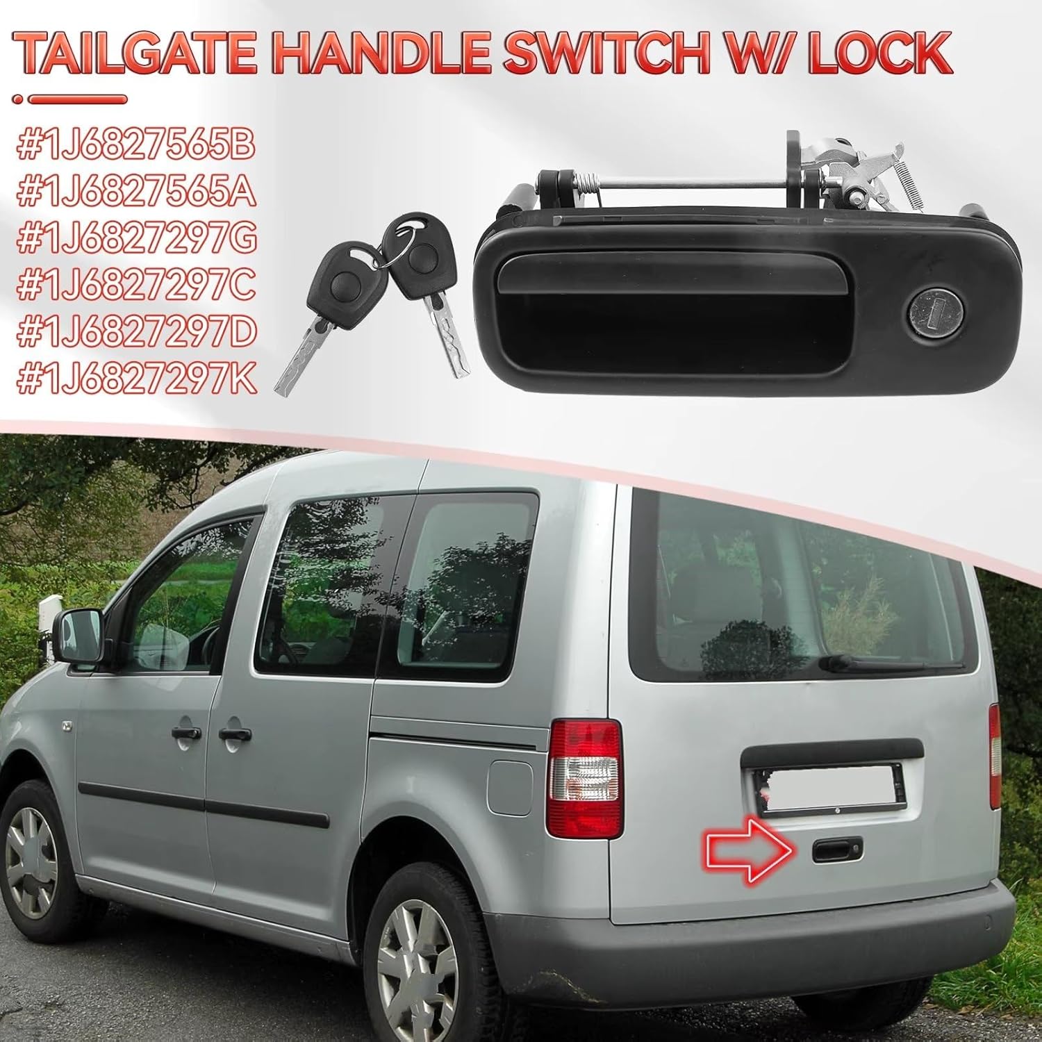 Tailgate Handle Switch Compatible with for Galaxy 1995-2003 2004 2005 2006 Rear Tailgate Switch Trunk Boot Lock Cylinder Handle Keys 1J6827297G 1J6827565B