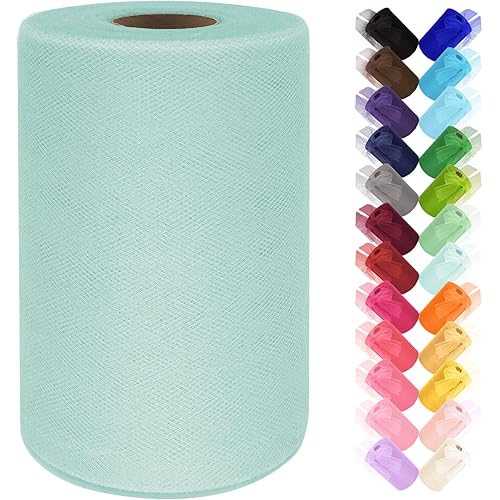 Tulle Fabric Roll 6 Inch by 100 Yards (300 ft) Tulle Ribbon Sheer Mesh Netting for DIY Tutu Skirt Gift Wrapping Wedding Baby Shower Birthday Halloween Party Decorations Crafts, 34 Colors (Aqua Blue)