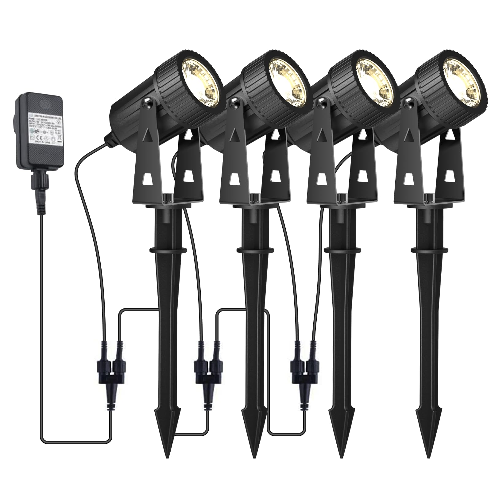 GEEDIAR LED Gartenbeleuchtung, 4 Stücke, Warmweiß 3200K Gartenleuchte mit Erdspieß, IP65 Wasserdicht LED Gartenstrahler mit Stecker, Gartenlampe für Außen Garten Rasen Dekorative