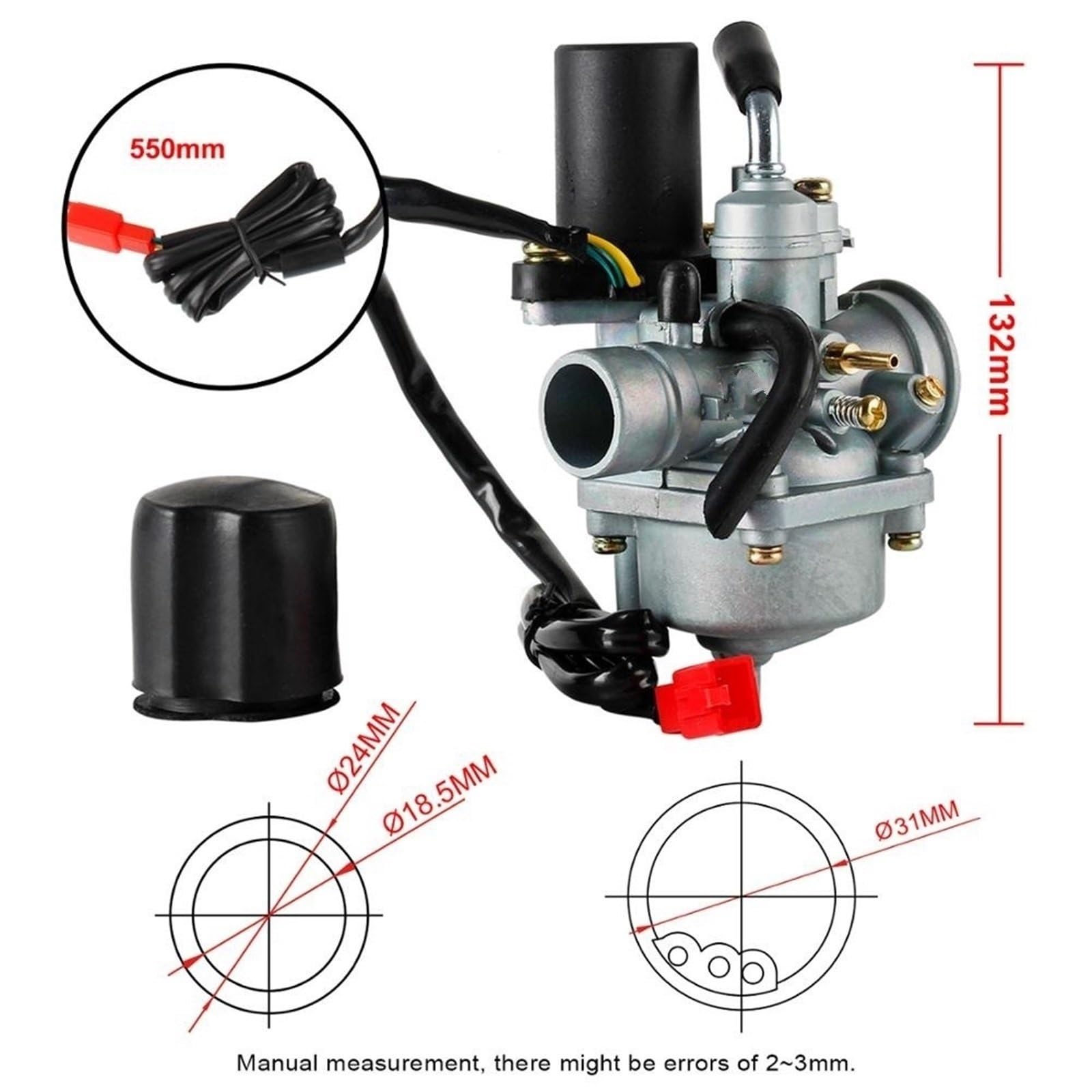 Genérico Carburador Carburador de Motocicleta de Arranque en frío, 50cc, para Piaggio SFERA 50 JOG50 Quartz 25 Zip TPH, Incluido E-Choke, 17,5mm