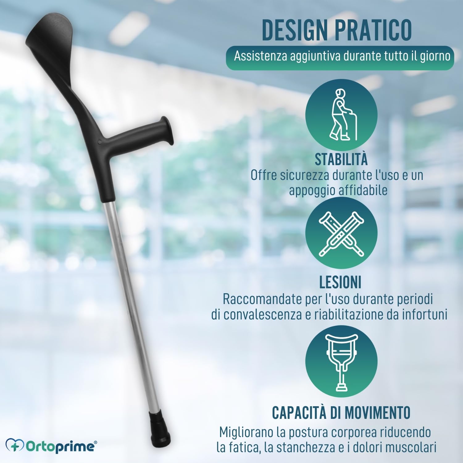OrtoPrime PACK x2 UNITS Stampelle Ortopediche Regolabili in Alluminio per Adulti - Stampelle Canadesi con PUNTE ANTISCIVOLO - Stampelle Anatomiche Adattabili e Resistenti per Anziani.