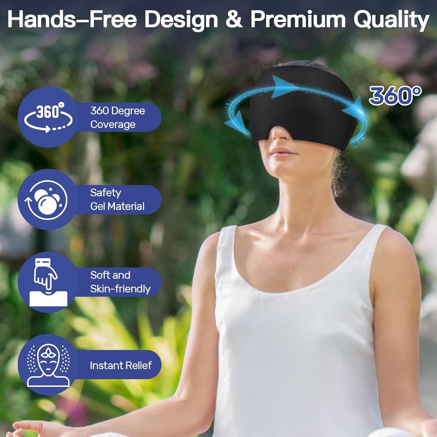 HARIHUB Migraine Relief Cap for Headache & Migraine Pain | Hot & Cold Therapy Cooling Gel Mask | Sinus, Stress, Tension Relief Head Wrap | Reusable Ice Pack Cap for Men & Women (BLACK) 1