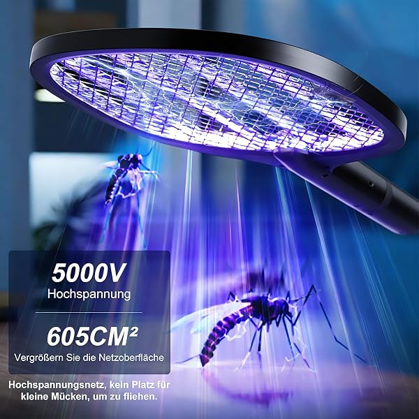 Raqueta Mosquitos Electrica 2 en 1 5000V Mata Mosquitos Electrico USB Recargable 1800mAh pour Intérieur et Extérieur Negro - 3