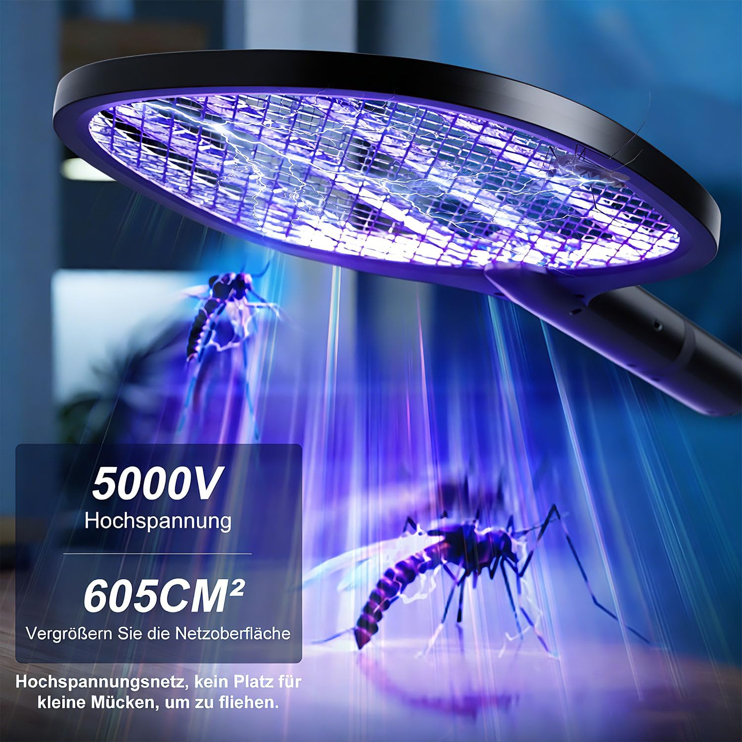 Raqueta Mosquitos Electrica 2 en 1 5000V Mata Mosquitos Electrico USB Recargable 1800mAh pour Intérieur et Extérieur Negro - 4