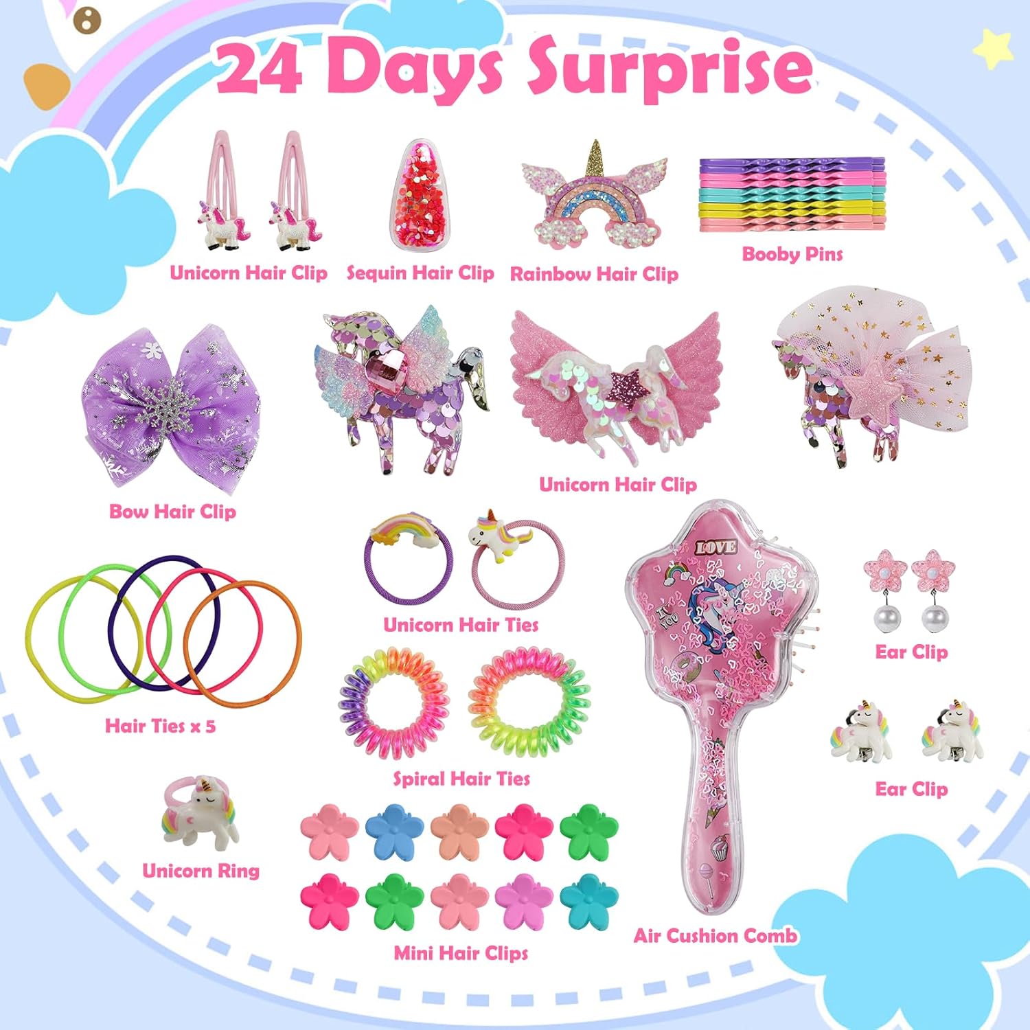 Advent Calendar 2025 for Girls, Christmas Countdown Calendar, 24 Days Surprise Xmas Unicorn Gift Box, Including Hair Accessories, Jewelry, Glasses, Bracelet, Coin Purse, Christmas Gifts for Girls - Image 2