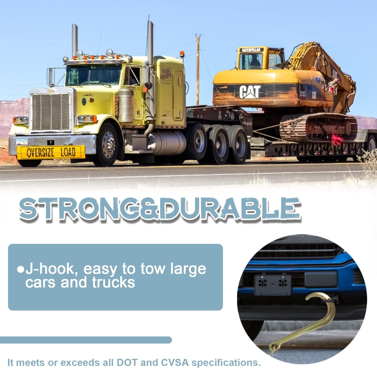 Ostacolo auto Catena Di Traino A V G70 Da 5/16" X 2' Con Ganci A J A Gambo Lungo E Ganci A Forcella; Catena Di Sicurezza Per Rimorchi E Autocarri A Pianale, Carico Di Lavoro Sicuro Di 4700 Libbre