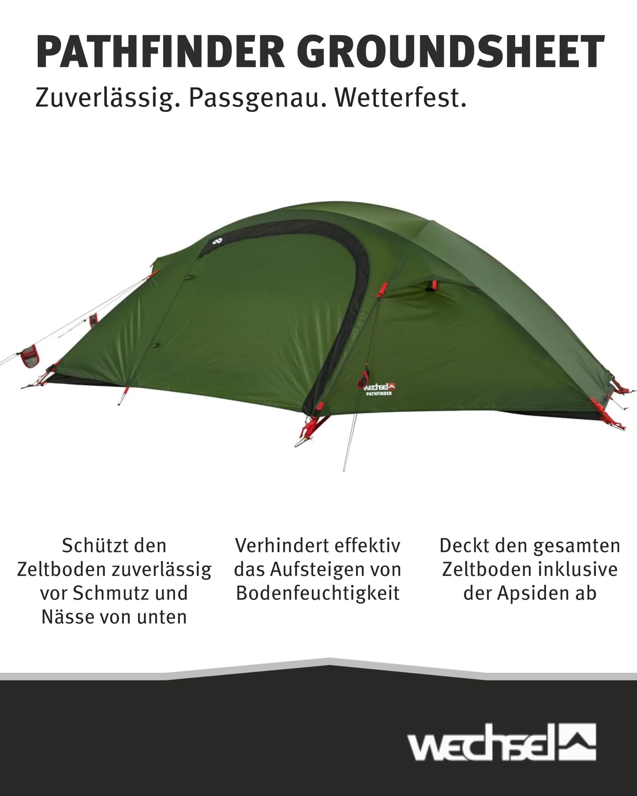 Wechsel Groundsheet Pathfinder I Schwarz I robuste Zelt-Unterlage Boden I Zeltplane wasserdicht mit 7000mm Wassersäule I Bodenplane aus 75D Polyester I Camping-Plane zum Schutz vor Nässe & Schmutz