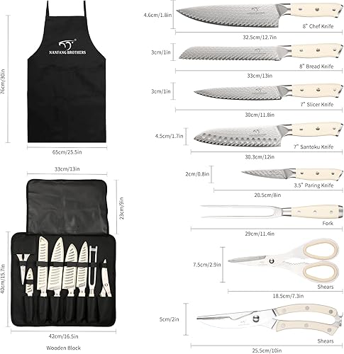Miniatura 2 de NANFANG BROTHERS Juego de cuchillos de chef con bolsa, 9 cuchillos de chef de acero de damasco con bolsa de almacenamiento portátil de rollo de