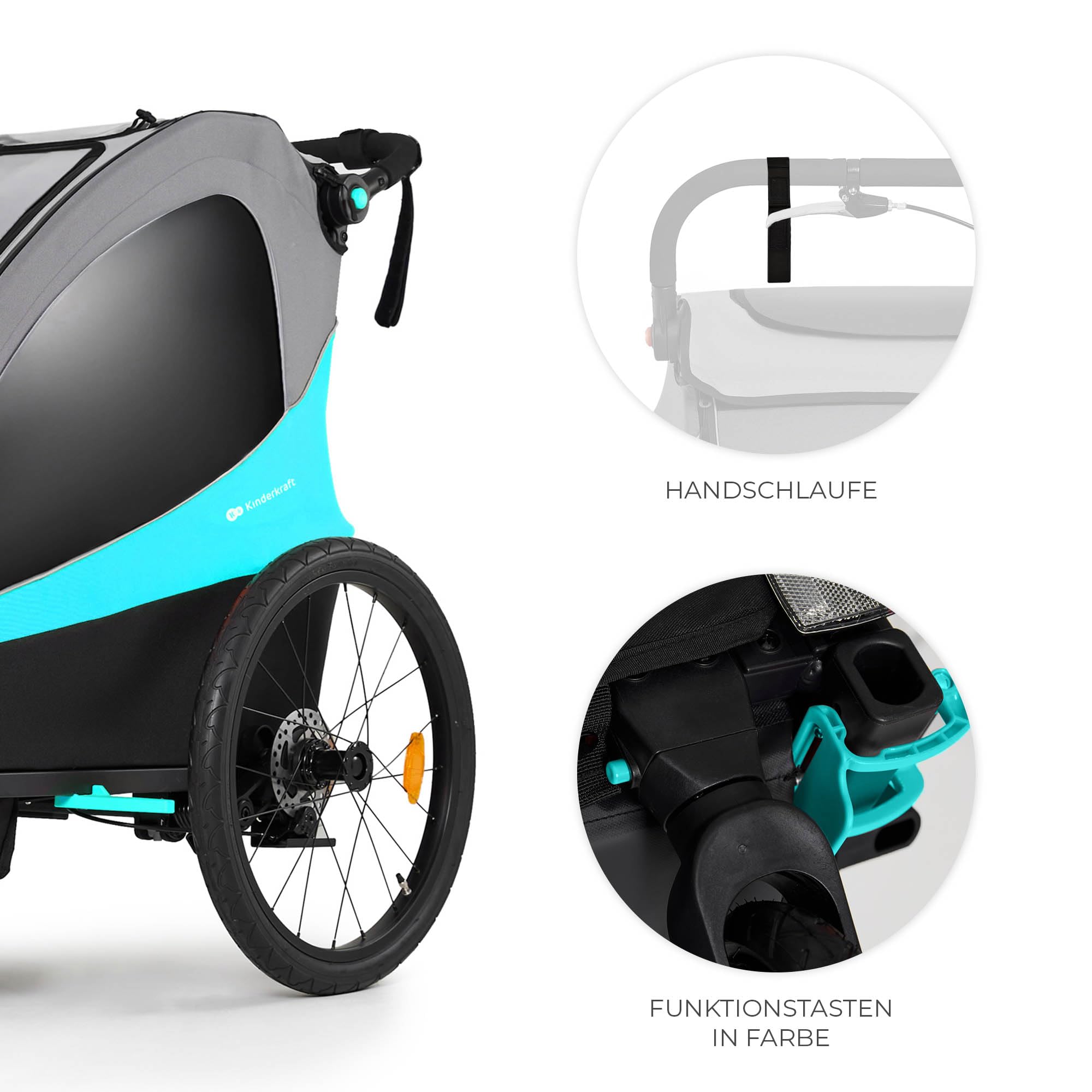 Kinderkraft NAVA 3in1 Kinderwagen Laufwagen Fahrradanhänger für zwei Kinder bis 44 kg Aluminiumrahmen Blau