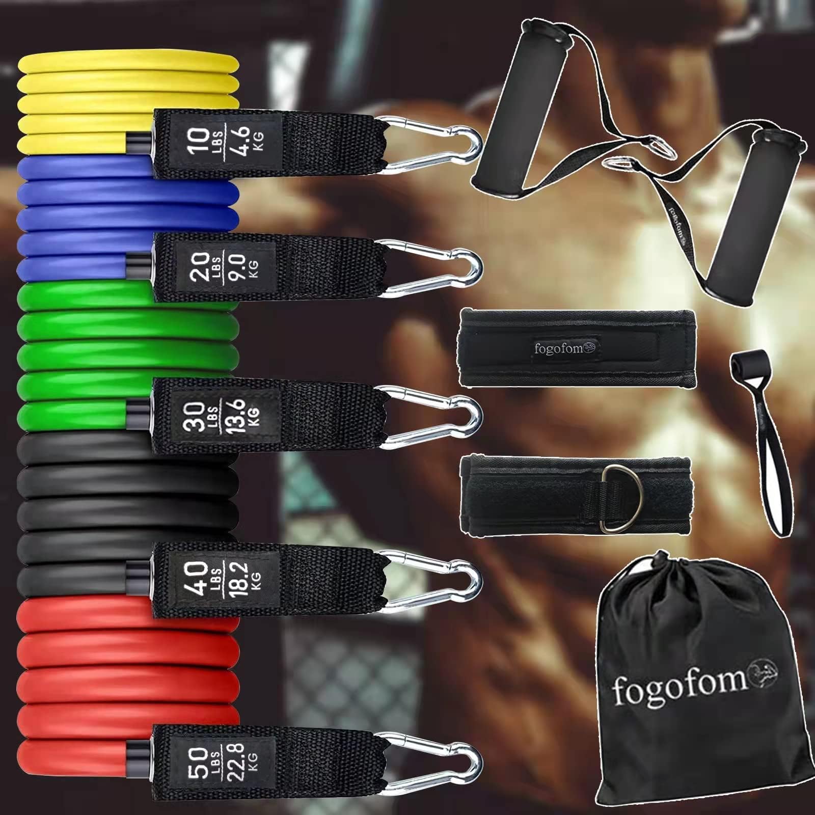 FOGOFOMO Resistance Bands Set Workout Bands,Stackable Up to 150lb Exercise Bands Women Resistance Bands Men with Handles Ankle Straps 5 Tube Resistance Bands for Door Anchor System Weight Bands