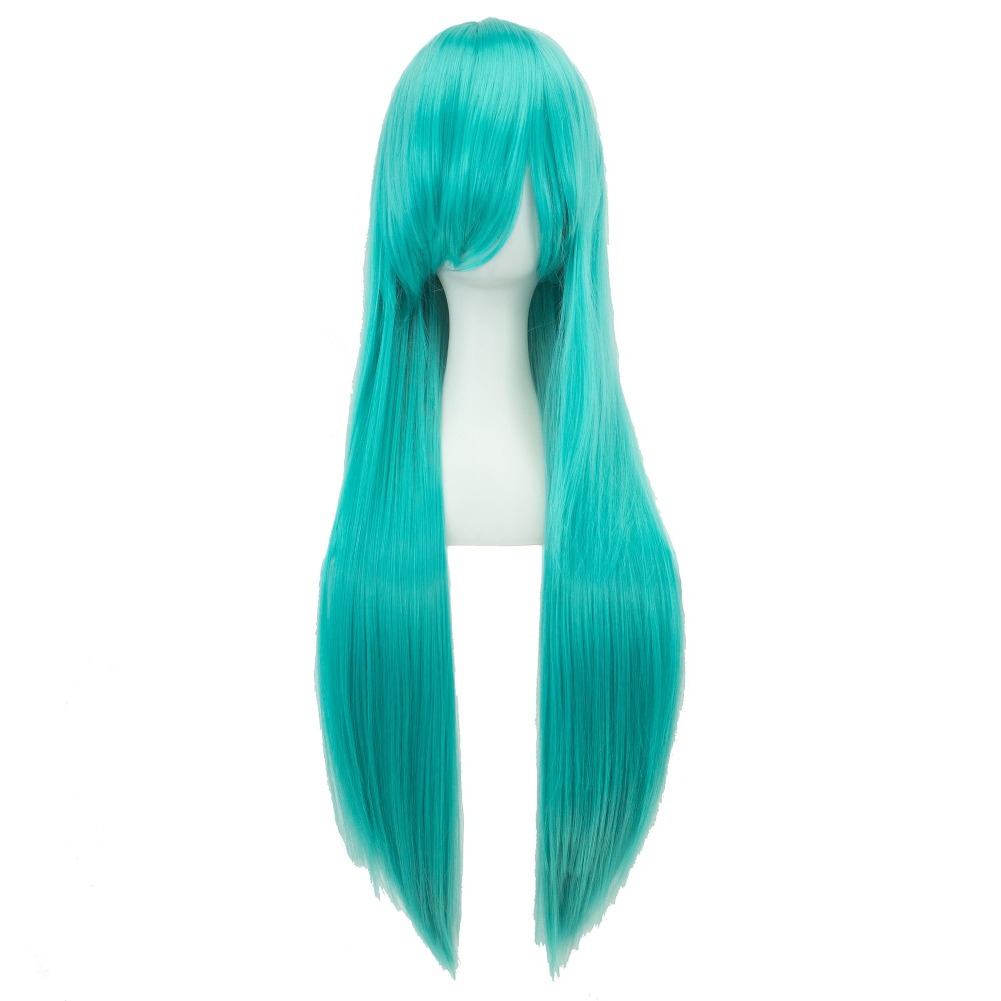 IMISSU 80cm Long Straight Natural Hair Cosplay Wigs with Bangs Colorful Halloween Costume Party Wig for Girl (Lake Blue) - Image 2