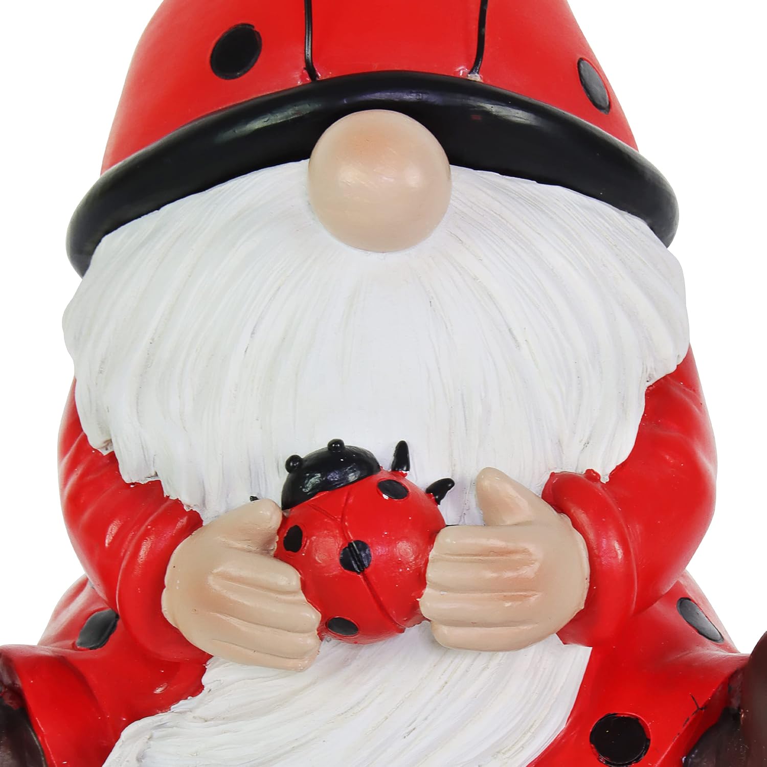 Exhart Garden Gnome, Ladybug Red Hat Solar Garden Statue Sculpture with Lady Bug, 4 LED Lights, Outdoor Lawn and Yard Decoration, 5.5 x 7 x 9.5 Inch