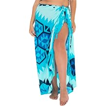 SHU-SHI Sarong Wraps for Women Beach Cover up Skirt Rayon Pareo Hand-Screen Printed Tribal Geometric Lightweight Wrap