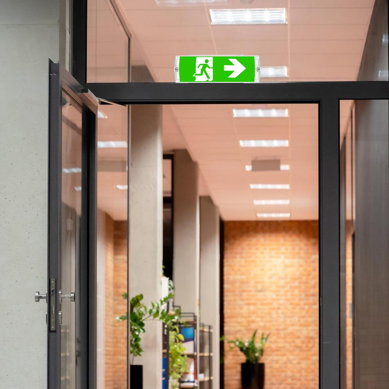 Panneau d'urgence LED professionnel avec éclairage de secours à batterie | Panneau de sortie de secours étanche IP65 | 4 pictogrammes de sécurité interchangeables | Charge automatique pour