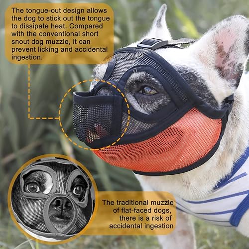 Miniatura 2 de Bozal Bulldog francés, bozal corto para perro Shih Tzu English Bulldog, bozal de malla con diseño de lengua, bozal de perro de cara plana para