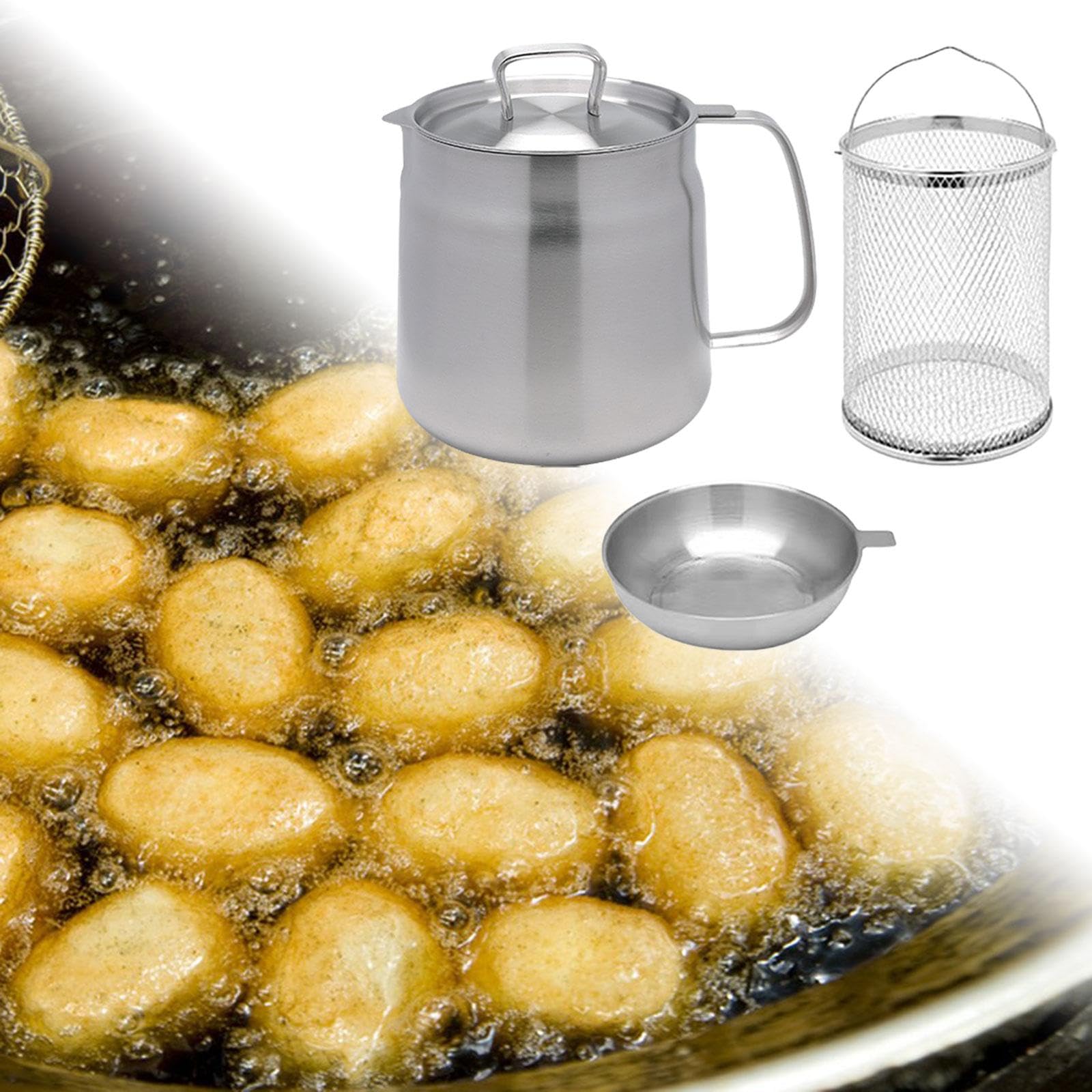 Freidora Fondo Profundo Olla Cesta Acero Inoxidable Cocina Filtro Aceite Calentador Práctica Ideal para Hogar Restaurante Camping Fiesta Picnic, 1.5L, Individual