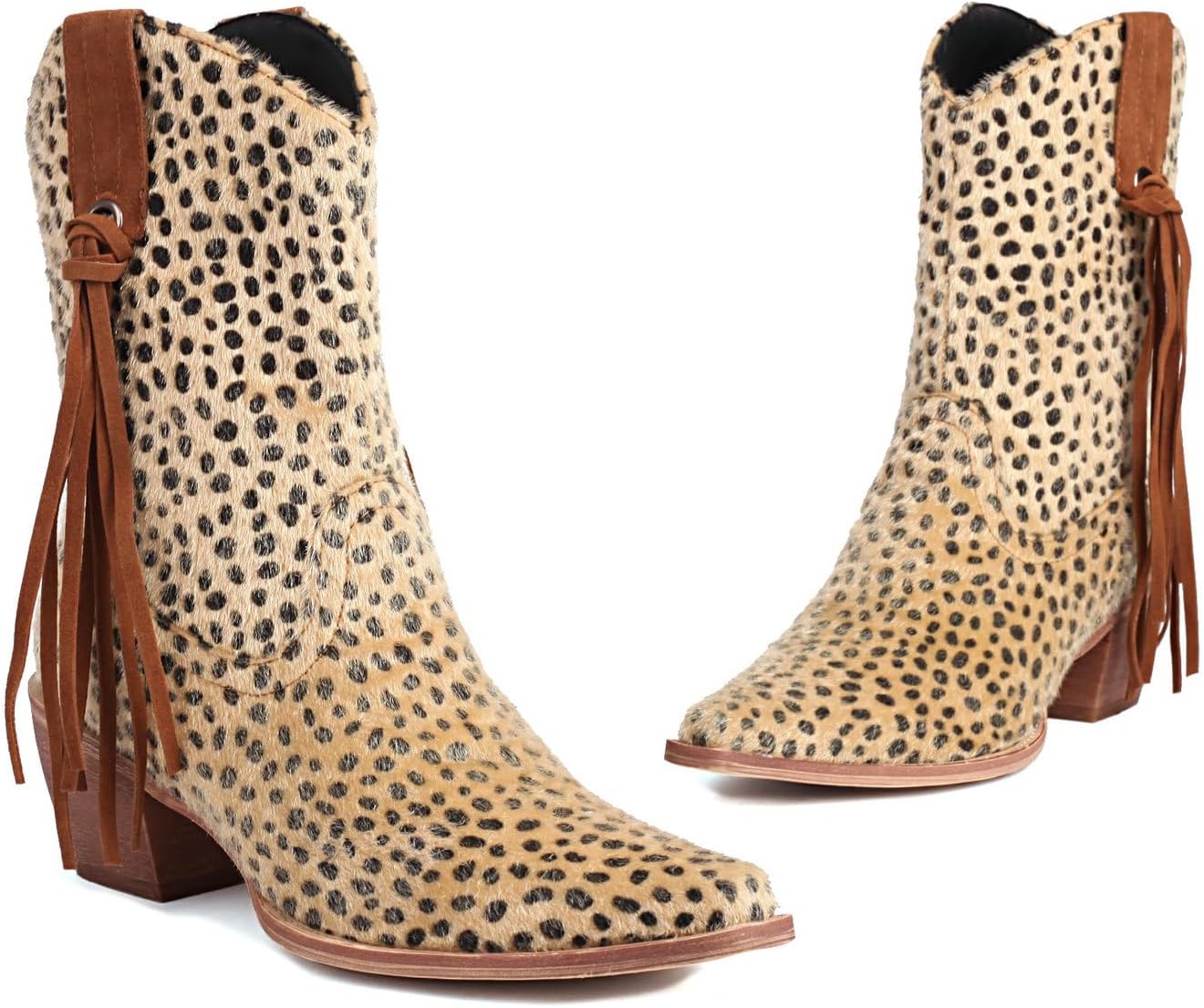 Alsoloveu Ankle Cowboy Boots for Women Suede Snip Toe Chunky Heel Western Boots