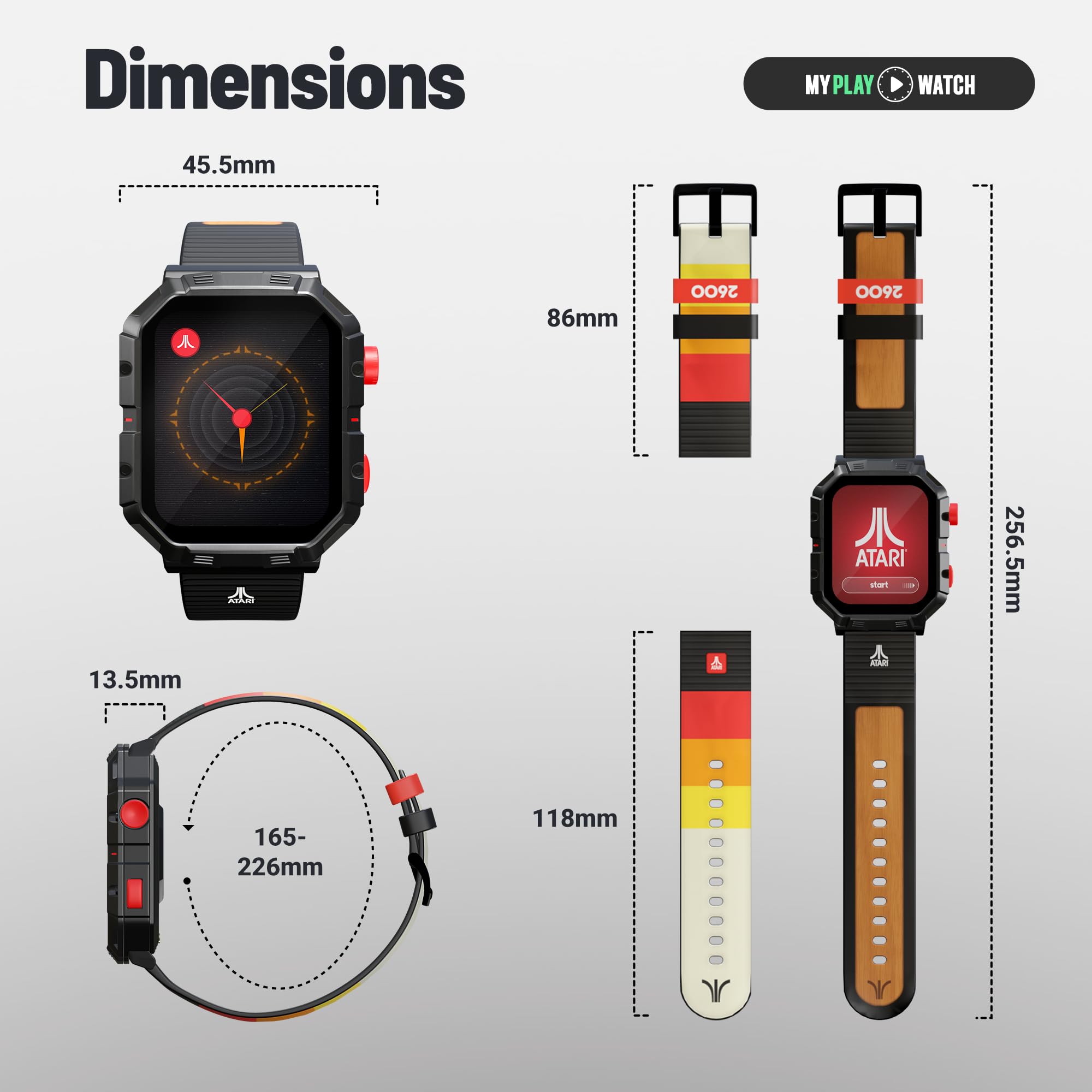 Atari 2600 Retro Gaming Smartwatch con tecnologia selettiva, non collegato, Centipede integrato, Pong, Missile Command, Super Breakout, Fitness Tracker, classificazione IP68