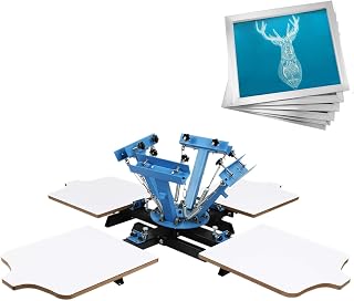 VEVOR Screen Printing Press 4 Color 4 Station and 6 Pieces 18x20 Inch Aluminum Silk Screen Printing Frames with White 160 Count Mesh