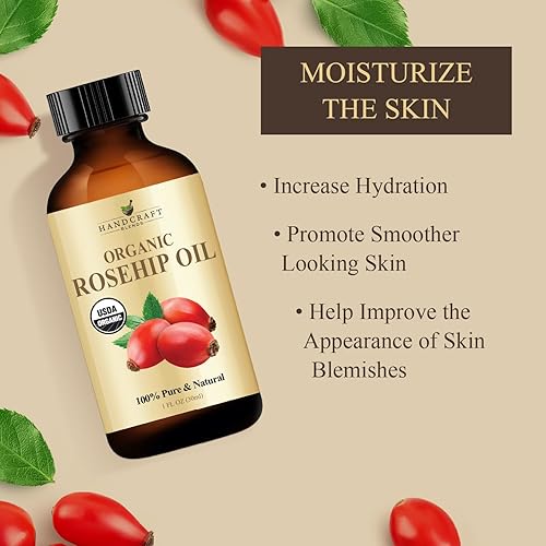 Miniatura 6 de Handcraft Blends Aceite orgánico de rosa mosqueta, 1 onza líquida, 100% puro y natural, aceite de grado prémium para cara, piel y cabello, protege y