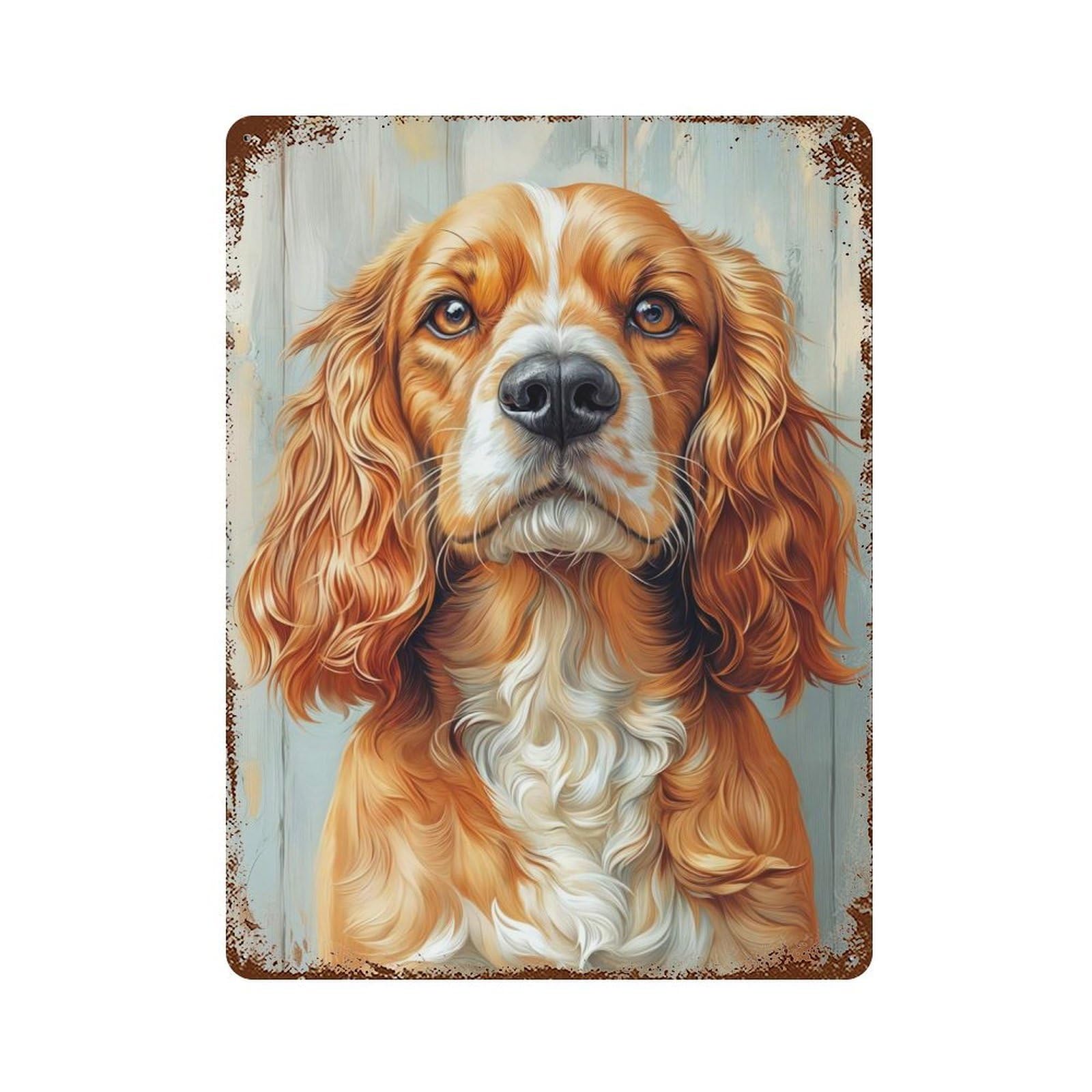 Rust Effect Golden Cocker Spaniel Portrait Rusty Metal Tin Sign 15.7"x11.8", Rustic Home Decor for Bistro, Counter And Cafe Decor