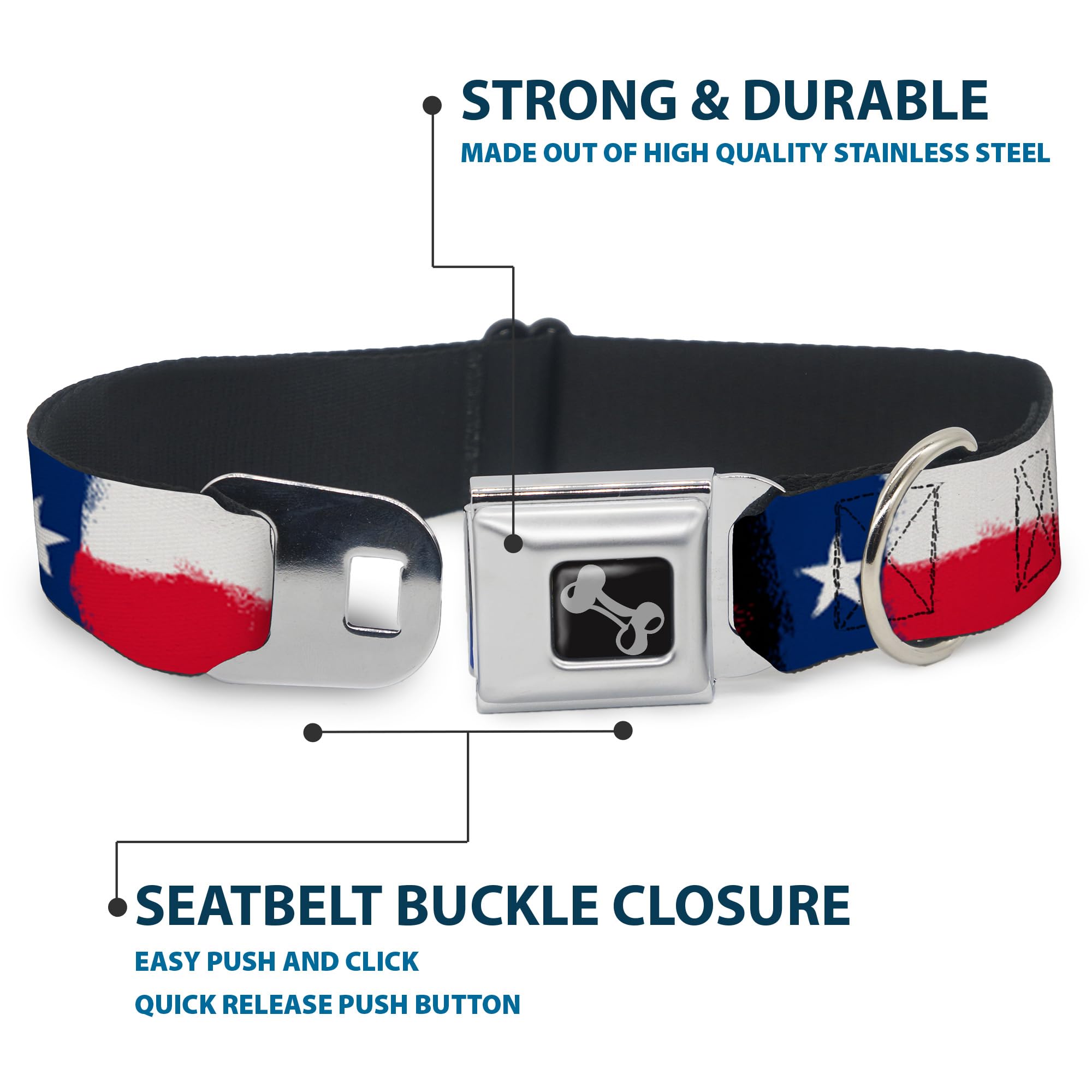 Coole Hundehalsband Mit Texas-Flaggen-Motiv – Sicherheitsgurt-Schnalle, Verstellbar Für Halsumfang 38–66 Cm