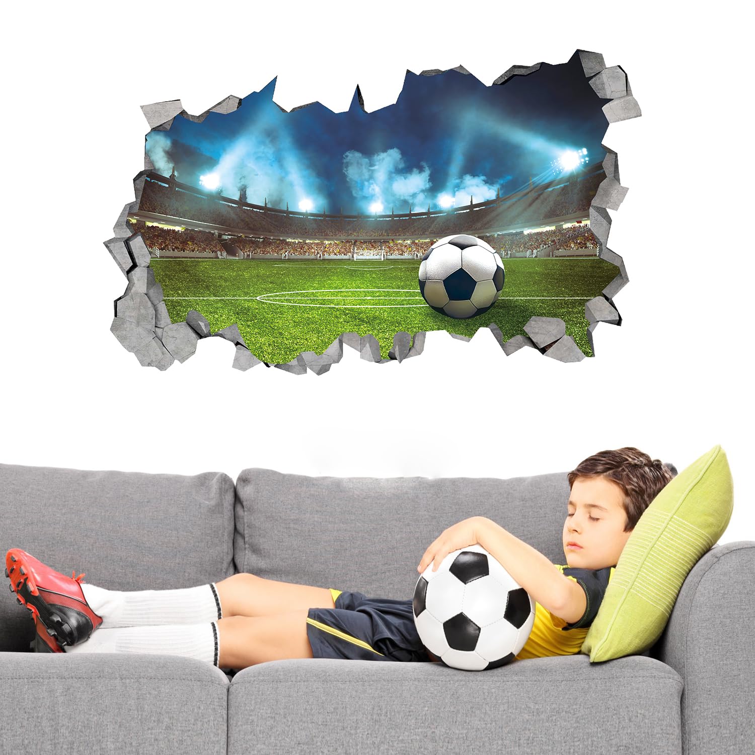 KAIRNE Large 3D Football Stadium Wall Sticker,Football Wall Stickers for Boys Bedroom,Football Player Wall Decals for Nursery,Soccer Sport Wall Stickers for Kids Room Playroom Classroom Wall Decor - Image 3