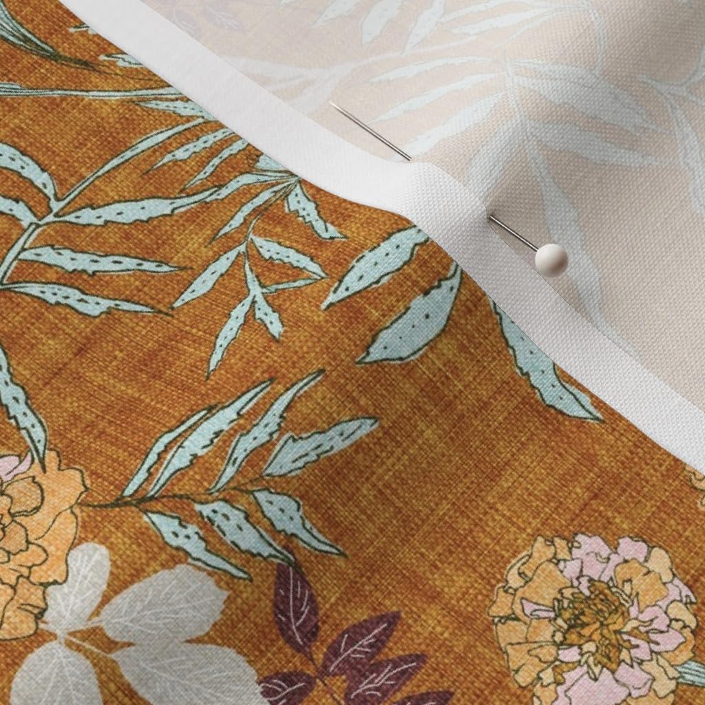 Spoonflower Fabric - Flower Yellow Gold Fall Autumn Floral Leaves Boho Mustard White Green Printed on Petal Signature Cotton Fabric by The Yard - Sewing Quilting Apparel Crafts Decor