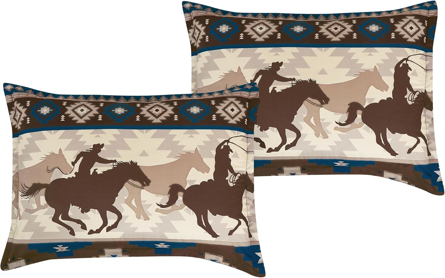 ESCA Western Cowboy Comforter Set King Size Magna Rustic Brown and Blue Lodge Bedding
