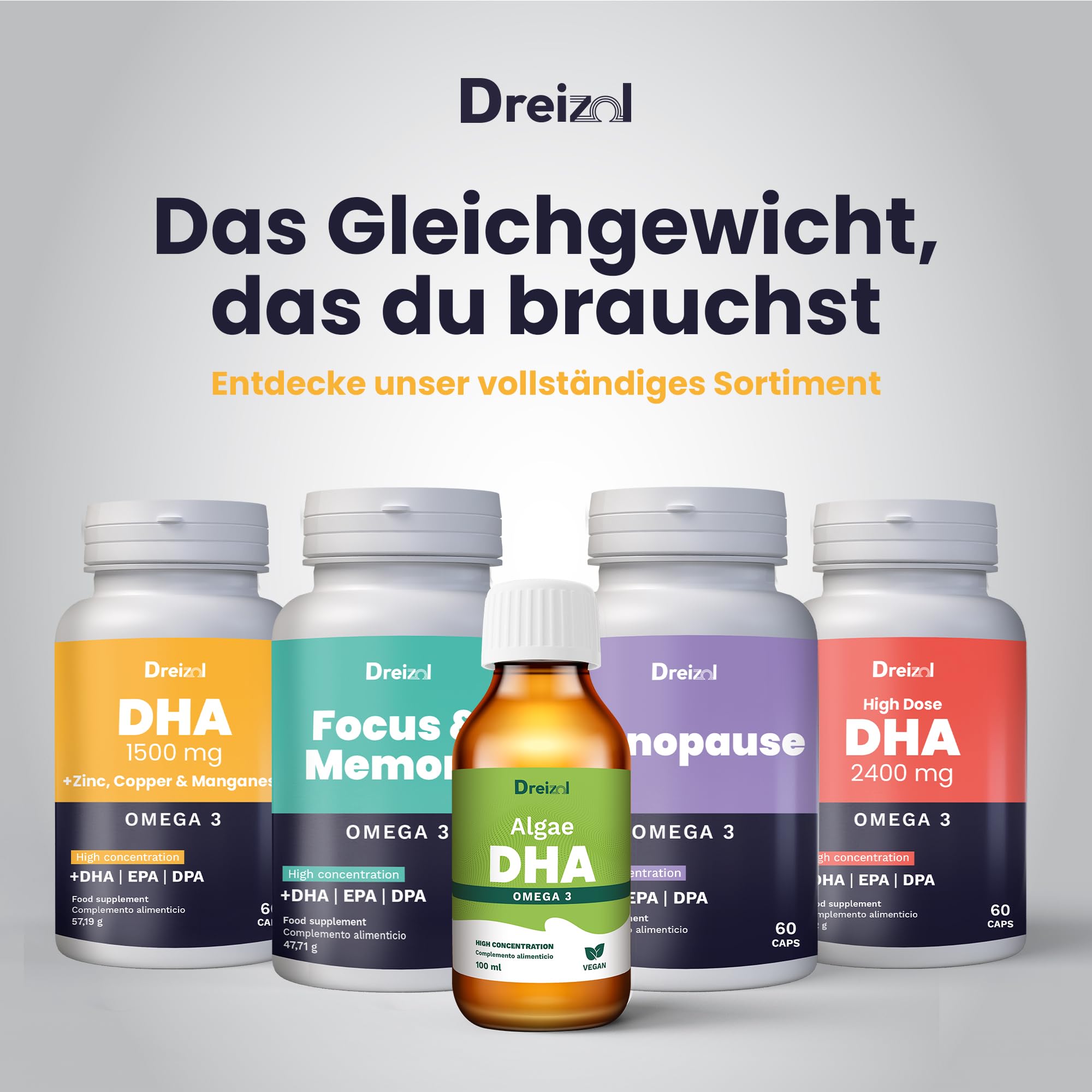 Omega 3 DHA 1500 mit EPA und DPA + Magnesium, Zink und Kupfer - Hohe Konzentration - Unterstützt Augengewebe, Netzhaut sowie Herz- und Gehirngesundheit - Glutenfrei - GMO-frei - 60 Kapseln
