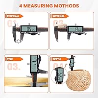 Vista 7 de HARDELL Calibrador digital, herramienta de medición recargable de 0 a 8 pulgadas con pantalla LCD grande, pulgadas/milímetros/fracción, acero