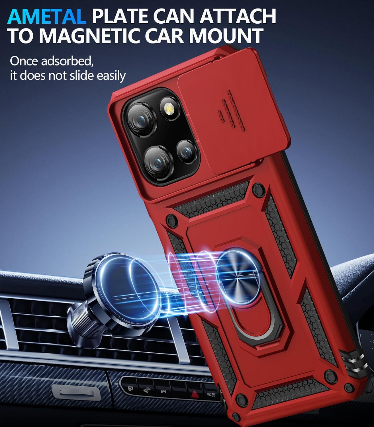 Taisairu for Motorola Moto G 2025/G 2026/G Play 2026 Case with Screen Protector & Slide Camera Lens Cover, Built-in Ring Stand Case for Moto G 2026/G 2025/G Play 2026 (Red) image 5