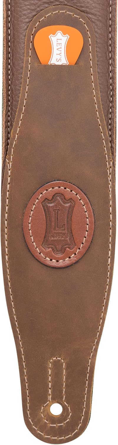 Levy's Leathers 2.5" Cirro Series Padded Garment Leather Guitar Strap; Black & Honey (MGS80CS-BLK-HNY)
