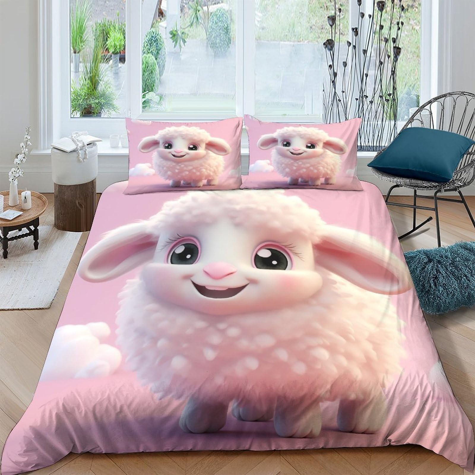 Ctjqhvkz Style-2 3D Printed Cute Pink Sheep Fitted Sheet Microfiber Soft Breathable Cartoon Lamb Mattress Cover For Bedroom Guest Room Decor Single（135X200cm）
