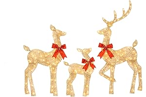 Jingle Joy 4ft Compact Elegance 3-Piece Deer Family Set - Outdoor Christmas...
