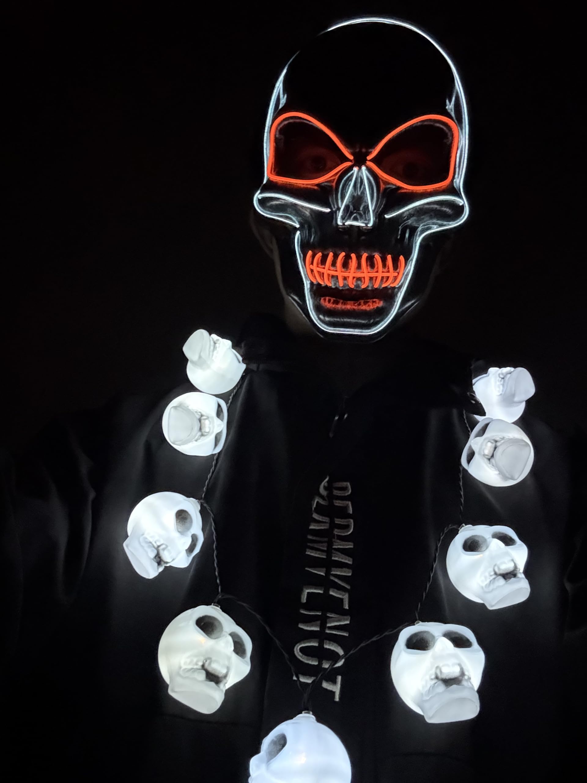 OceanWings Halloween Mask Light Up Mask with Skull Necklace 4PC 9 Bulb Glow Light up Necklaces LED Costumes