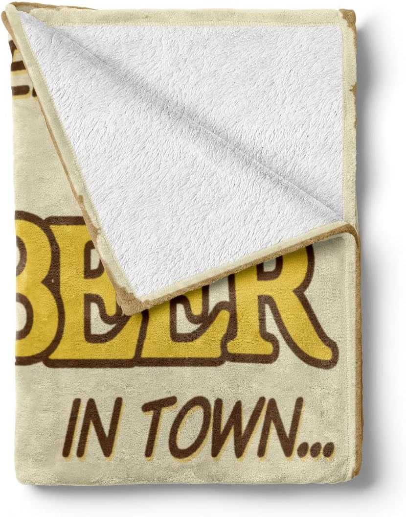 Lunarable 1950s Throw Blanket, We Can't Serve All The Beer in Town We Serve The Best Vintage Grunge Art, Flannel Fleece Accent Piece Soft Couch Cover for Adults, 60" x 80", Sepia Mustard Cream