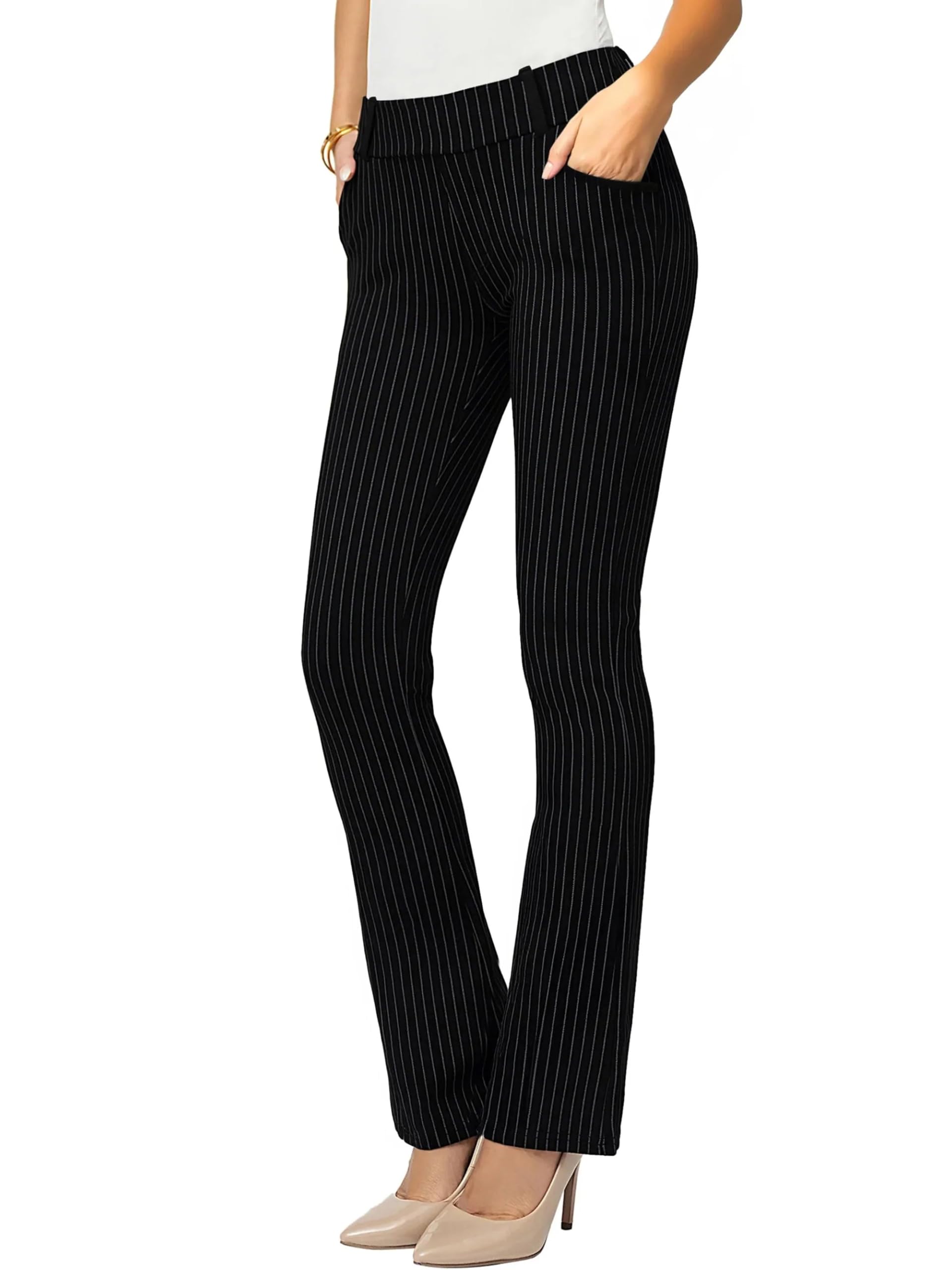 Women's Dress Pants - Wear to Work - Tummy Control Stretch - Pockets & Belt Loops - Bootcut (Available in Plus Size)