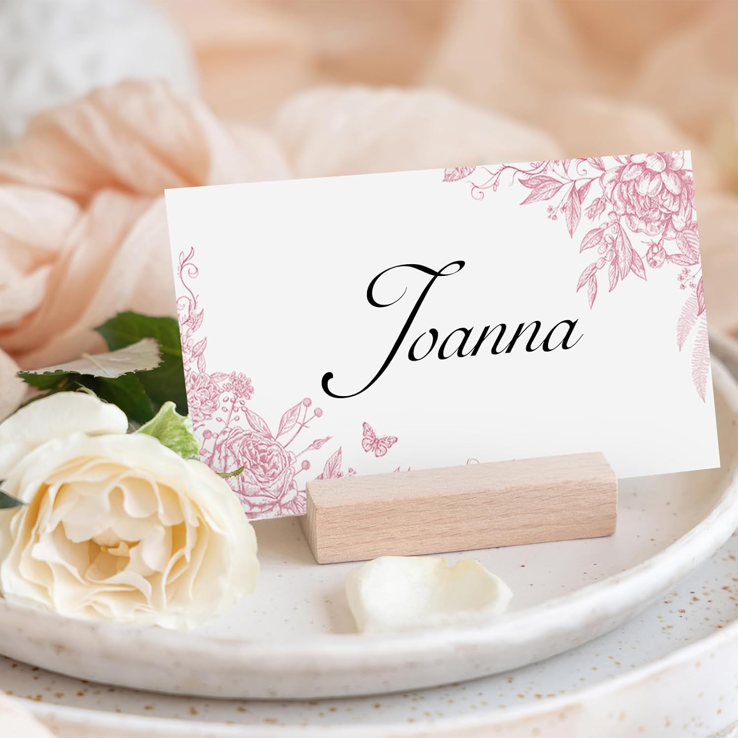 Whaline 100 Pcs Floral Place Cards 3.5 x 2 In Tented Name Card, Pink