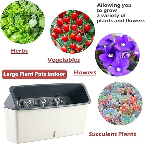 Miniatura 5 de Paquete de 3 macetas rectangulares de riego automático para plantas de interior de 17 x 4.7 pulgadas, jardineras rectangulares para alféizar de