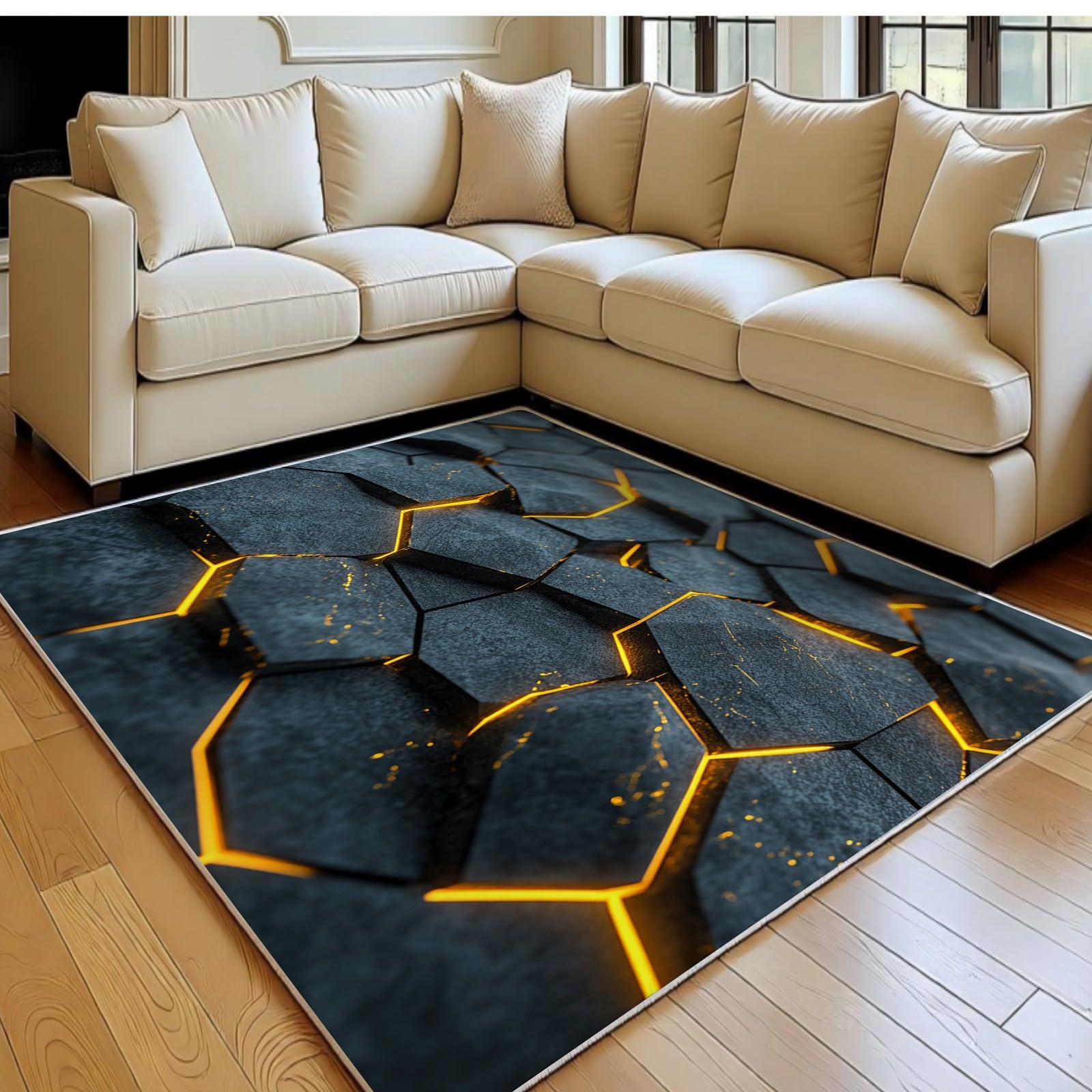 Tapis salon 140x200 cm doux anti-glisse style géométrique moderne