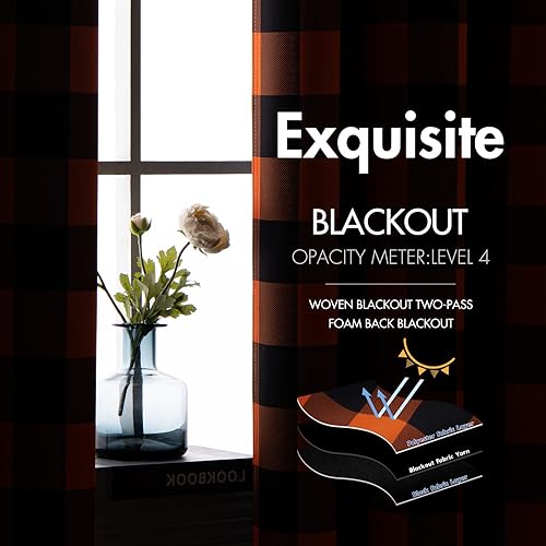 Miniatura 5 de MIULEE Cortinas opacas de Halloween a cuadros para dormitorio de granja, cortinas de otoño con ojales, para oscurecer la sala de estar, bloqueo de