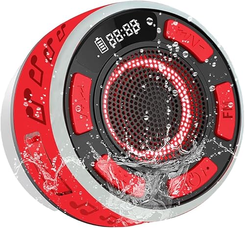Ipx7 Waterproof Shower Speaker with RGB Light & LED Display, Portable Mini Bluetooths Wireless Small Speaker with Lights, Detachable Suction Cup for