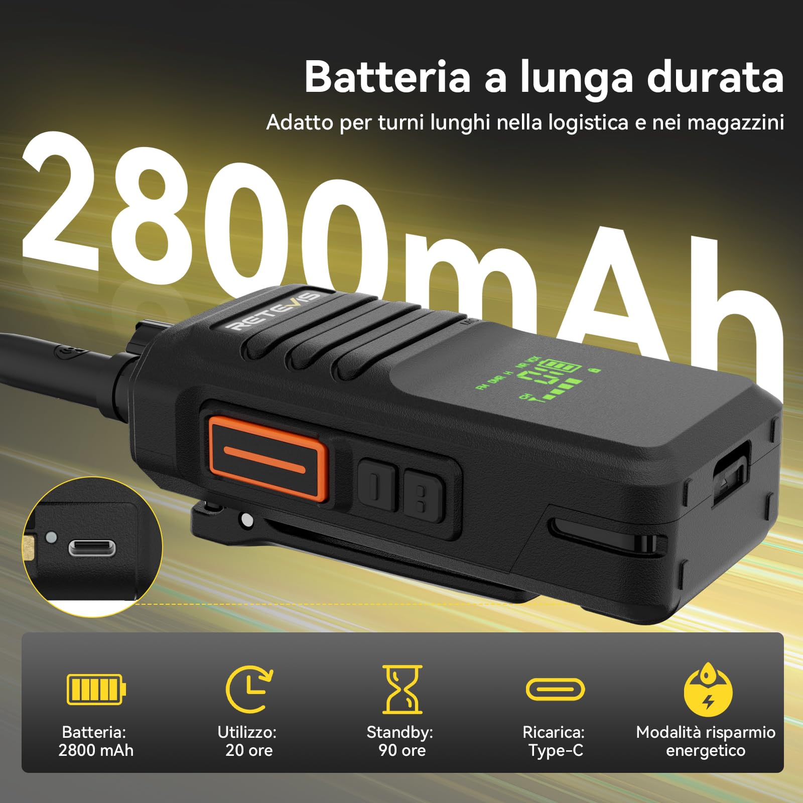 Retevis NR40 Ricetrasmittente DMR, Walkie Talkie IP67 Impermeabile | 2800mAh, Resistenza agli Urti, Audio Chiaro, per Edilizia e Fabbriche, Nero, 2 Pezzi