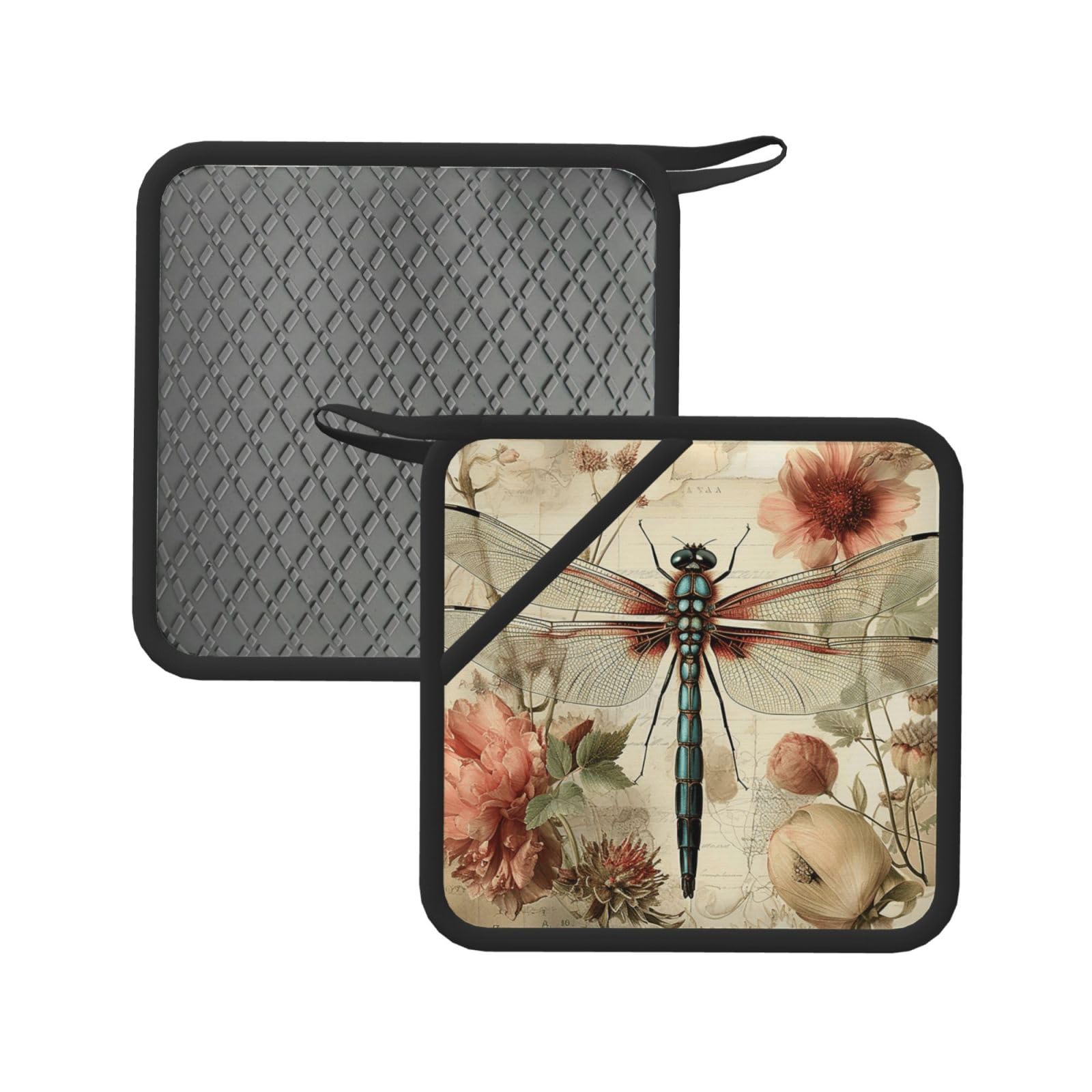 Pot Holders Set of 2 Kitchen Heat Resistant Potholders Dragonfly Silicone Aunty-hot Pad Cotton Lining Oven Hot Pads for Cooking Baking BBQ Microwave Kitchen