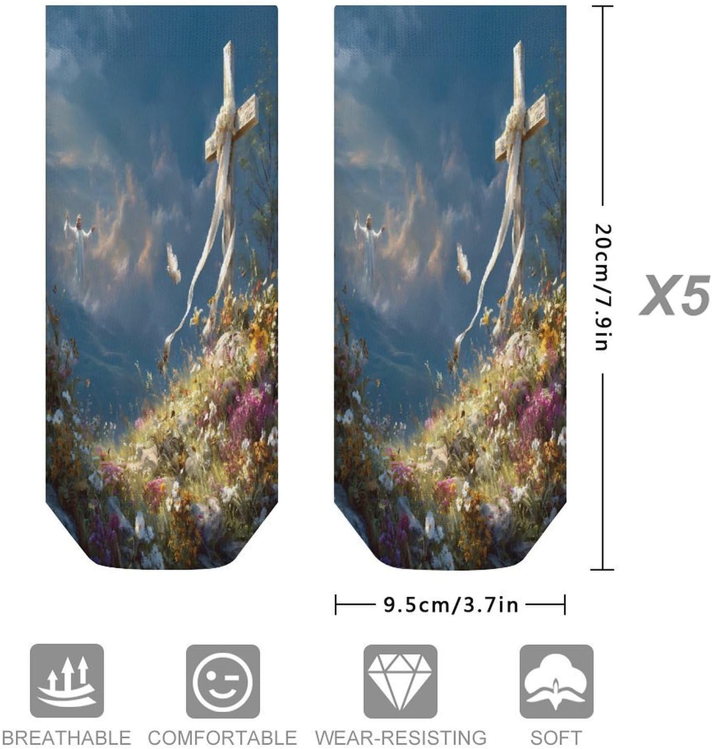 God Christian Crosses Dove Socks for Men Women 5 Pairs Ankle Socks