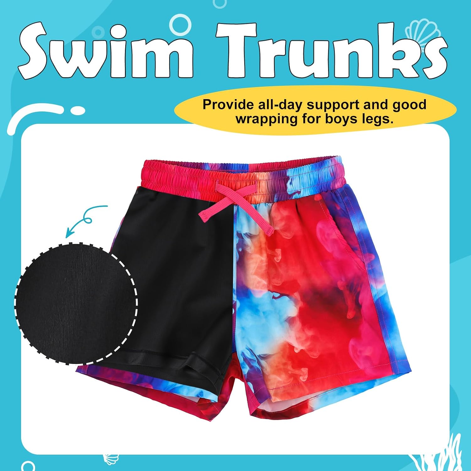 KAKU NANU Boys Swim Trunks Compression Liner Bathing Swimsuit Quick Dry Boxer Beach Board Shorts with Pockets 2-14 Years