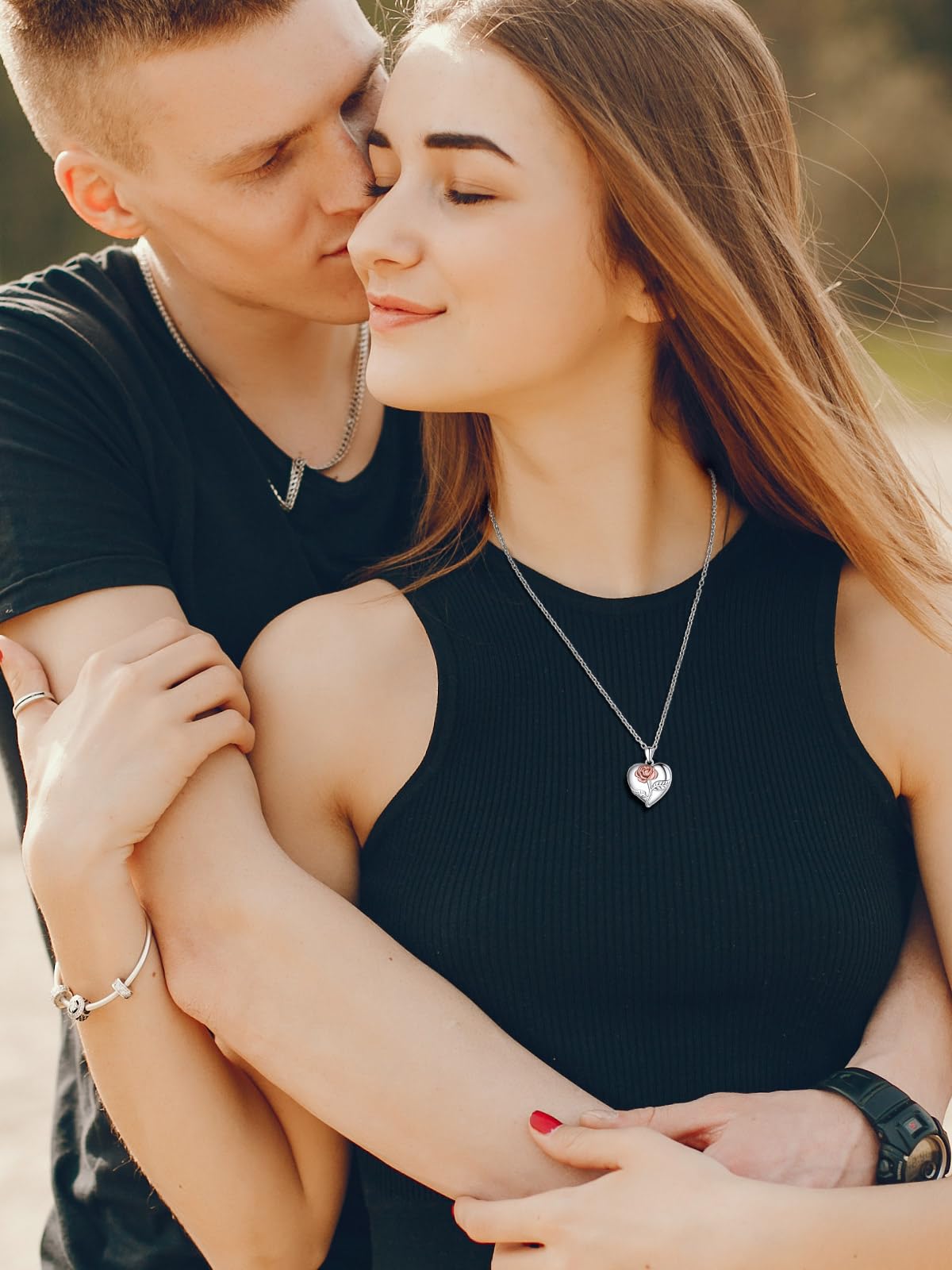 Supcare Collana con Foto Personalizzata, Cuore Locket Collana Donna Argento 925, 7 Stili Medaglione Ciondolo Portafoto, Argento/Oro/Oro Rosa Collana Personalizzata con Foto, Idee Regalo Donna Mamma