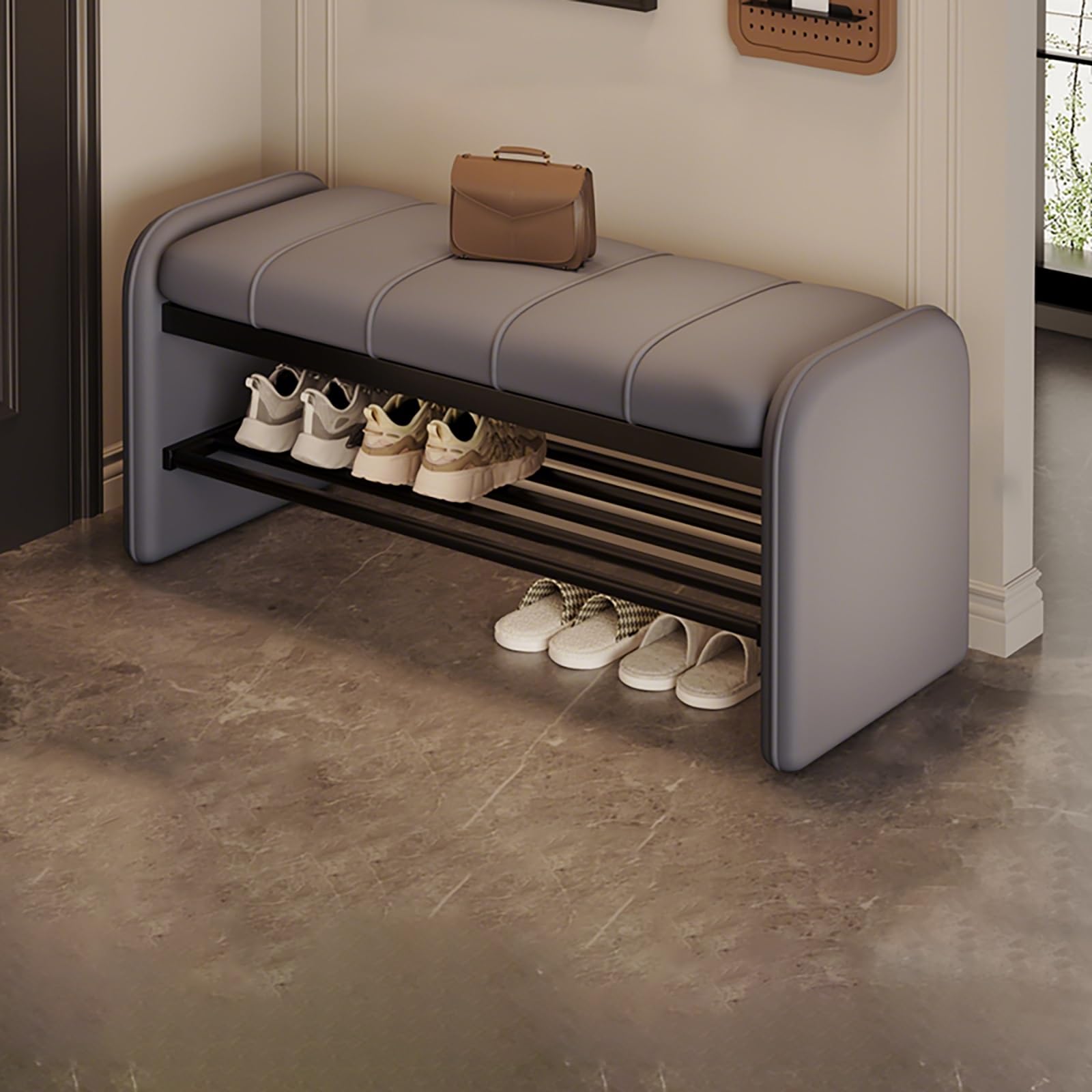 Banc à chaussures rembourré meuble de rangement entrée et couloir étroit assise design