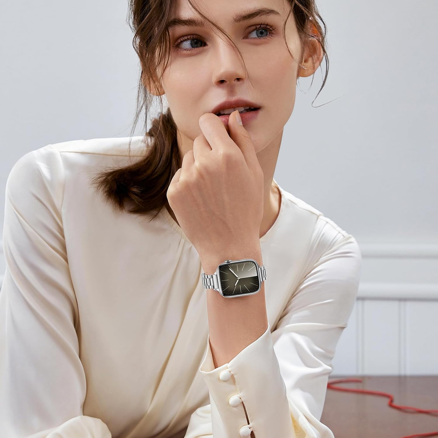 Tasikar Thin Band Compatible with Apple Watch Band 49mm 46mm 45mm 44mm 42mm Women Stainless Steel Metal Replacement Strap Compatible with iWatch Ultra 3 2 1 SE Series 11 10 9 8 7 6 5 4 3, Silver - Image 7